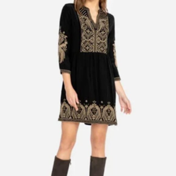 Johnny Was Dresses & Skirts - Johnny Was 100% Silk Embroidered Dress Black/Tan Himmel Boho Tunic Dress Medium